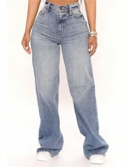 Women's High Waist Wide Leg Jeans Denim River Blue Fashion Streetwear Daily Wear Vacation Going Out Pocket Full Length Breathability Plain XS S M L XL