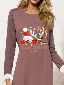 Women's Christmas Dress Sweatshirt Dress Mini Dress Warm Fashion Outdoor Christmas Holiday Crew Neck Print Letter Santa Claus Reindeer Loose Fit Purple S M L XL XXL -LIGHTINTHEBOX Shop tounzg1697706125546