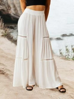 Women's Culottes Wide Leg Wide Leg Linen Pants Full Length Linen Baggy Micro-elastic Vacation Casual Vacation Casual Daily White / White Black S M All Seasons