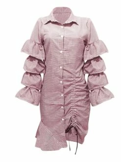 Women's Shirt Dress Sheath Dress Midi Dress Winter Dress Daily Vacation Polyester Cotton Blend Fashion Casual Shirt Collar Lace Up Ruched Long Sleeve Summer Spring Fall 2022 Regular Fit Red Light Blue -LIGHTINTHEBOX Shop tprenn1634352966762