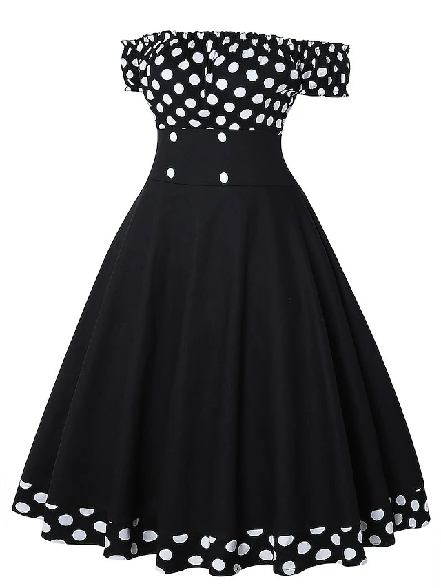 Women‘s Christmas Swing Dress Vintage Dress Midi Dress Black Red Short Sleeve Polka Dot Ruched Fall Spring Summer Off Shoulder Vintage Style Vacation Weekend 2022 S M L XL XXL 5 Women‘s Christmas Swing Dress Vintage Dress Midi Dress Black Red Short Sleeve Polka Dot Ruched Fall Spring Summer Off Shoulder Vintage Style Vacation Weekend 2022 S M L XL XXL - Image 3