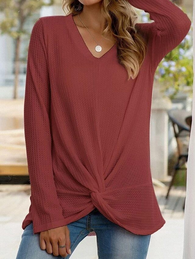 Women's T Shirt Tee Black White Pink Plain Long Sleeve Daily Weekend Fashion V Neck Regular Fit Spring &Fall 8 Women's T Shirt Tee Black White Pink Plain Long Sleeve Daily Weekend Fashion V Neck Regular Fit Spring &Fall - Image 6