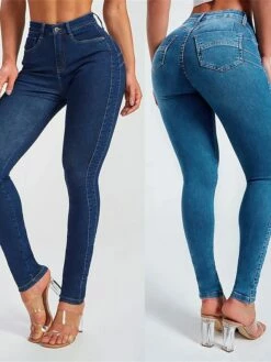 Women's Jeans Slim Pants Trousers Full Length Cotton Denim High Elasticity High Waist Fashion Streetwear Street Daily Dark Blue LightBlue S M Fall Winter