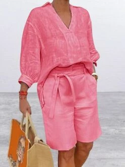 Women's Shirt Shorts Sets Pink Blue Khaki Plain Long Sleeve Casual Daily Streetwear Daily V Neck Regular Fit Fall & Winter 11 Women's Shirt Shorts Sets Pink Blue Khaki Plain Long Sleeve Casual Daily Streetwear Daily V Neck Regular Fit Fall & Winter -LIGHTINTHEBOX Shop tqnmkd1689672698817