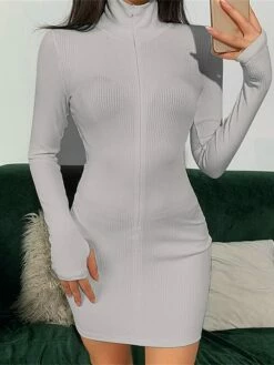 Women's Work Dress Casual Dress Sheath Dress Fashion Winter Dress Daily Mini Dress Embroidered Zipper V Neck Long Sleeve Letter Regular Fit Black White Gray Fall Winter S M L XL XXL -LIGHTINTHEBOX Shop trllyx1695030999608