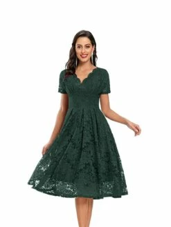 Women's Party Dress Lace Dress Homecoming Dress Midi Dress Black Pink Wine Short Sleeve Pure Color Lace Summer Spring Fall V Neck Fashion Evening Party Wedding Guest Fall Dress 2023 S M L XL -LIGHTINTHEBOX Shop trtfov1678263209724
