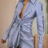Women's Shirt Dress Casual Dress Bodycon Mini Dress Outdoor Daily Vacation Polyester Casual Shirt Collar Lace Up Long Sleeve Summer Spring Fall 2023 Regular Fit Blue Striped S M L XL -LIGHTINTHEBOX Shop trvhge1689737759425