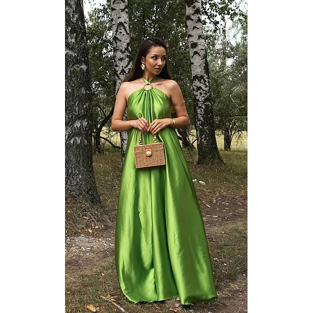 Women's Party Dress Satin Dress Long Dress Maxi Dress Blue Orange Green Sleeveless Pure Color Backless Summer Spring Halter Neck Fashion Loose Fit 2023 S M L XL 9 Women's Party Dress Satin Dress Long Dress Maxi Dress Blue Orange Green Sleeveless Pure Color Backless Summer Spring Halter Neck Fashion Loose Fit 2023 S M L XL - Image 7