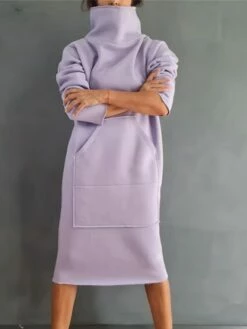 Women's Sweatshirt Dress Casual Dress Midi Dress Fashion Daily Outdoor Vacation Going Out Turtleneck Pocket Solid Color Regular Fit Black Yellow Purple S M L XL XXL -LIGHTINTHEBOX Shop tsnfsj1697541676066