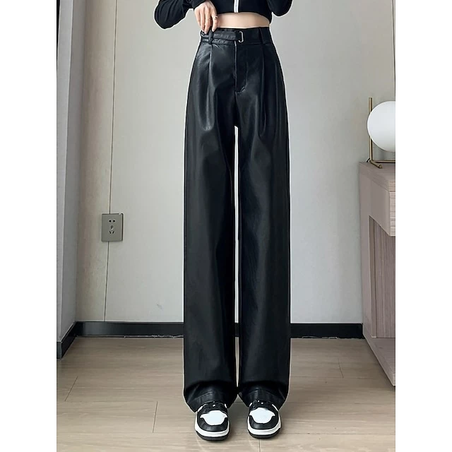 Women's Slacks Full Length PU Casual Casual Black S M Spring, Fall, Winter, Summer 3 Women's Slacks Full Length PU Casual Casual Black S M Spring, Fall, Winter, Summer