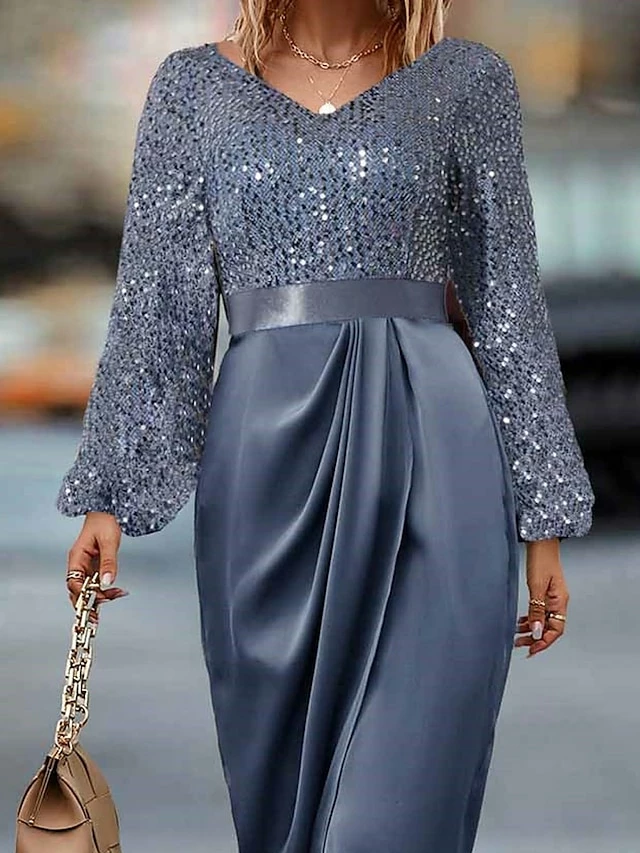 Women‘s Christmas Prom Dress Party Dress Sequin Dress Long Dress Maxi Dress Wine Blue Emerald Green Long Sleeve Pure Color Sparkly Glitter Sequins Spring Fall Winter V Neck Fashion Wedding Guest 4 Women‘s Christmas Prom Dress Party Dress Sequin Dress Long Dress Maxi Dress Wine Blue Emerald Green Long Sleeve Pure Color Sparkly Glitter Sequins Spring Fall Winter V Neck Fashion Wedding Guest - Image 2