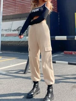 Women's Cargo Pants Chinos Pants Trousers Full Length Cotton Micro-elastic High Waist Fashion Streetwear Street Daily Almond M L Fall Winter -LIGHTINTHEBOX Shop ttnyuc1693552828482