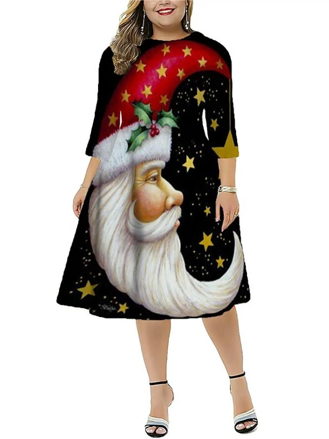Women‘s Plus Size Christmas Dress Work Dress Santa Claus 3/4 Length Sleeve Winter Fall Midi Dress Christmas Dress Work Dress 6 Women‘s Plus Size Christmas Dress Work Dress Santa Claus 3/4 Length Sleeve Winter Fall Midi Dress Christmas Dress Work Dress - Image 4