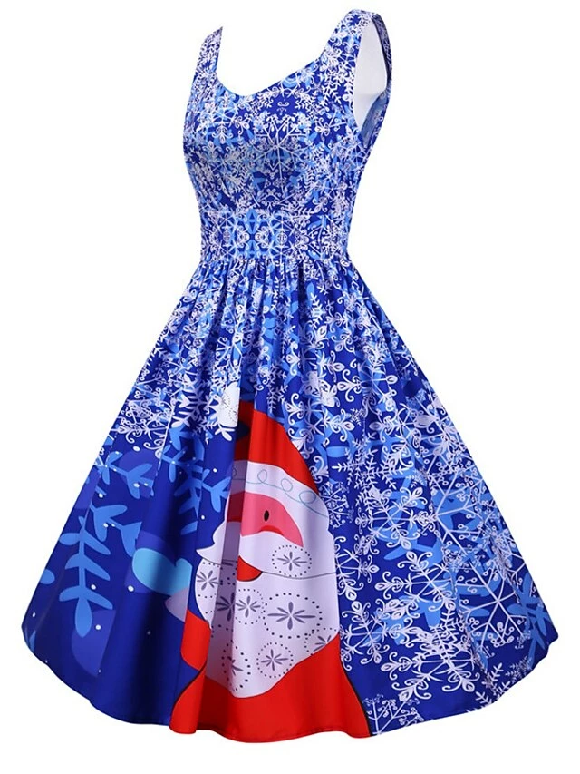 Women's Christmas Knee Length Dress Purple Black Red Navy Blue Light Blue Sleeveless Print Bow Print Fall Winter V Neck Casual Vintage2021 S M L XL XXL 19 Women's Christmas Knee Length Dress Purple Black Red Navy Blue Light Blue Sleeveless Print Bow Print Fall Winter V Neck Casual Vintage2021 S M L XL XXL - Image 17