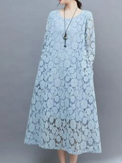 Women's Work Dress Lace Dress Black Dress Fashion Midi Dress Lace Crew Neck Long Sleeve Plain Loose Fit Black White Pink Fall Winter M L XL XXL 3XL -LIGHTINTHEBOX Shop tuvbiy1693300605786