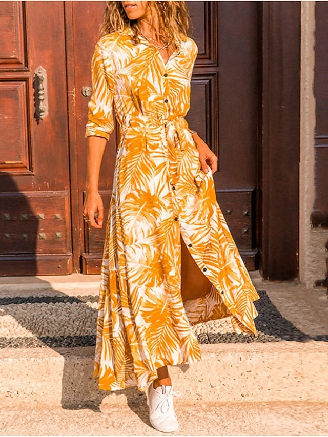 Women's Shirt Dress Casual Dress Swing Dress Maxi Long Dress Outdoor Daily Date Polyester Fashion Casual Shirt Collar Lace Up Button Long Sleeve Fall Winter 2023 Loose Fit Blue Orange Leaf S M L XL 4 Women's Shirt Dress Casual Dress Swing Dress Maxi Long Dress Outdoor Daily Date Polyester Fashion Casual Shirt Collar Lace Up Button Long Sleeve Fall Winter 2023 Loose Fit Blue Orange Leaf S M L XL - Image 2