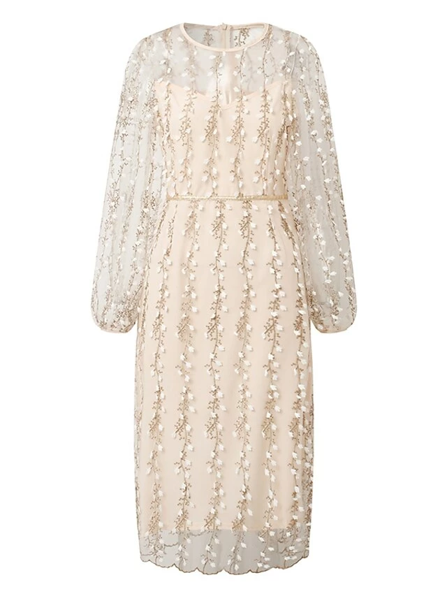 Women's Party Dress Lace Dress Sheath Dress Knee Length Dress White Long Sleeve Pure Color Lace Winter Fall Spring Crew Neck Elegant Winter Dress Birthday Wedding Guest 2023 S M L XL 7 Women's Party Dress Lace Dress Sheath Dress Knee Length Dress White Long Sleeve Pure Color Lace Winter Fall Spring Crew Neck Elegant Winter Dress Birthday Wedding Guest 2023 S M L XL - Image 5