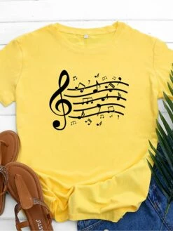 Women's T Shirt Tee 100% Cotton Black White Light Green Music Print Short Sleeve Daily Weekend Basic Round Neck Regular Fit -LIGHTINTHEBOX Shop tvmjmx1646893749781