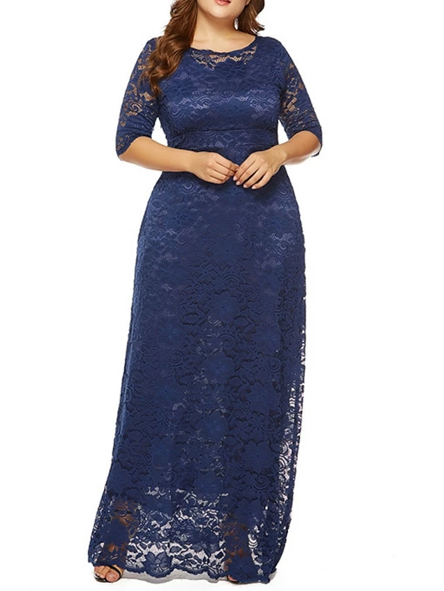Women‘s Plus Size Curve Party Dress Floral Crew Neck Lace 3/4 Length Sleeve Spring Fall Work Prom Dress Maxi Long Dress Party Daily Dress 9 Women‘s Plus Size Curve Party Dress Floral Crew Neck Lace 3/4 Length Sleeve Spring Fall Work Prom Dress Maxi Long Dress Party Daily Dress - Image 7