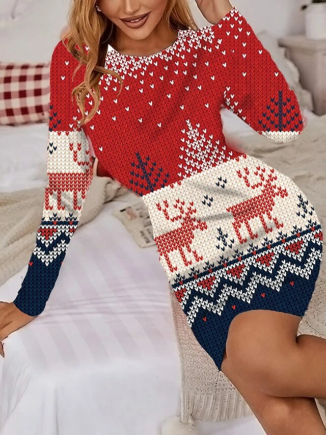 Women's Christmas Casual Dress Print Dress Wine Light Red Red Long Sleeve Elk Tree Snowflake Print Winter Autumn Crew Neck Fashion Casual 2022 S M L XL 2XL 3XL 4XL 5XL 6XL 3 Women's Christmas Casual Dress Print Dress Wine Light Red Red Long Sleeve Elk Tree Snowflake Print Winter Autumn Crew Neck Fashion Casual 2022 S M L XL 2XL 3XL 4XL 5XL 6XL