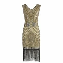 Women's Retro 1920s Fringe Dress Midi Dress Party Halloween Sequins Tassel Fringe Floral V Neck Sleeveless Regular Fit Spring Fall 2023 Black Red S M L XL -LIGHTINTHEBOX Shop twmnod1692849480872