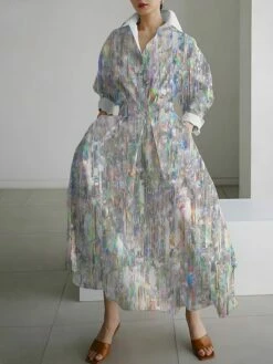 Women's Shirt Dress Casual Dress Swing Dress Maxi Long Dress Outdoor Office Daily Polyester Fashion Modern Shirt Collar Button Pocket Long Sleeve Fall Winter 2023 Loose Fit Silver Black Royal Blue -LIGHTINTHEBOX Shop twsowo1693213987986