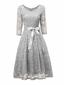 Women‘s Vintage Tea Dresses Party Dress Lace Dress Homecoming Dress Knee Length Dress Pink Wine Navy Blue 3/4 Length Sleeve Pure Color Lace Summer Spring Fall V Neck Classic Winter Dress -LIGHTINTHEBOX Shop txhufg1600920043869