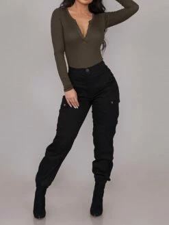 Women's Cargo Pants Joggers Pants Trousers Full Length Cotton Pocket Micro-elastic Mid Waist Fashion Streetwear Street Daily Black Red S M Fall Winter