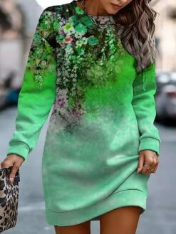 Women's Casual Dress Sweatshirt Dress Winter Dress Floral Print Crew Neck Mini Dress Fashion Streetwear Outdoor Daily Long Sleeve Loose Fit Yellow Pink Green Fall Winter S M L XL XXL -LIGHTINTHEBOX Shop txqlay1693907115375