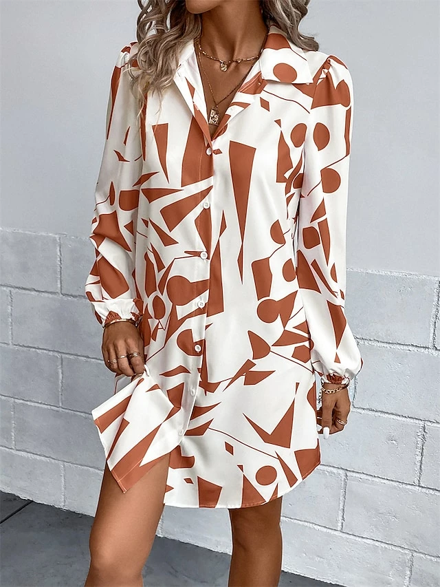 Women's Shirt Dress Casual Dress Mini Dress Outdoor Daily Vacation Polyester Fashion Modern Shirt Collar Button Print Long Sleeve Spring Fall Winter 2023 Loose Fit Black Orange Geometric S M L XL 9 Women's Shirt Dress Casual Dress Mini Dress Outdoor Daily Vacation Polyester Fashion Modern Shirt Collar Button Print Long Sleeve Spring Fall Winter 2023 Loose Fit Black Orange Geometric S M L XL - Image 7
