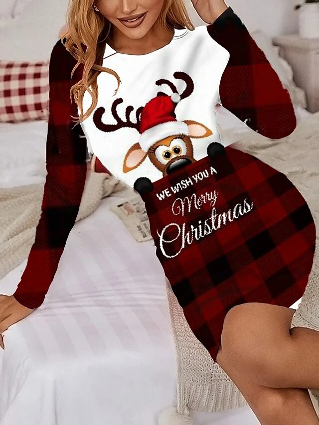 Women's Christmas Casual Dress Print Dress Wine Light Red Red Long Sleeve Elk Tree Snowflake Print Winter Autumn Crew Neck Fashion Casual 2022 S M L XL 2XL 3XL 4XL 5XL 6XL 5 Women's Christmas Casual Dress Print Dress Wine Light Red Red Long Sleeve Elk Tree Snowflake Print Winter Autumn Crew Neck Fashion Casual 2022 S M L XL 2XL 3XL 4XL 5XL 6XL - Image 3