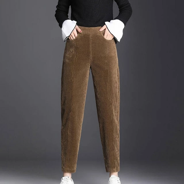 Women‘s Fleece Corduroy Pants Chinos Trousers Ankle-Length Side Pockets Micro-elastic Mid Waist Fashion Casual Weekend Black Brown S M 11 Women‘s Fleece Corduroy Pants Chinos Trousers Ankle-Length Side Pockets Micro-elastic Mid Waist Fashion Casual Weekend Black Brown S M - Image 9