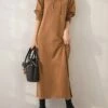 Women's Casual Dress Hoodie Dress Long Dress Maxi Dress Fashion Daily Outdoor Home Vacation Crew Neck Pocket Pure Color Pure Color Loose Fit Black Brown Army Green M L XL XXL