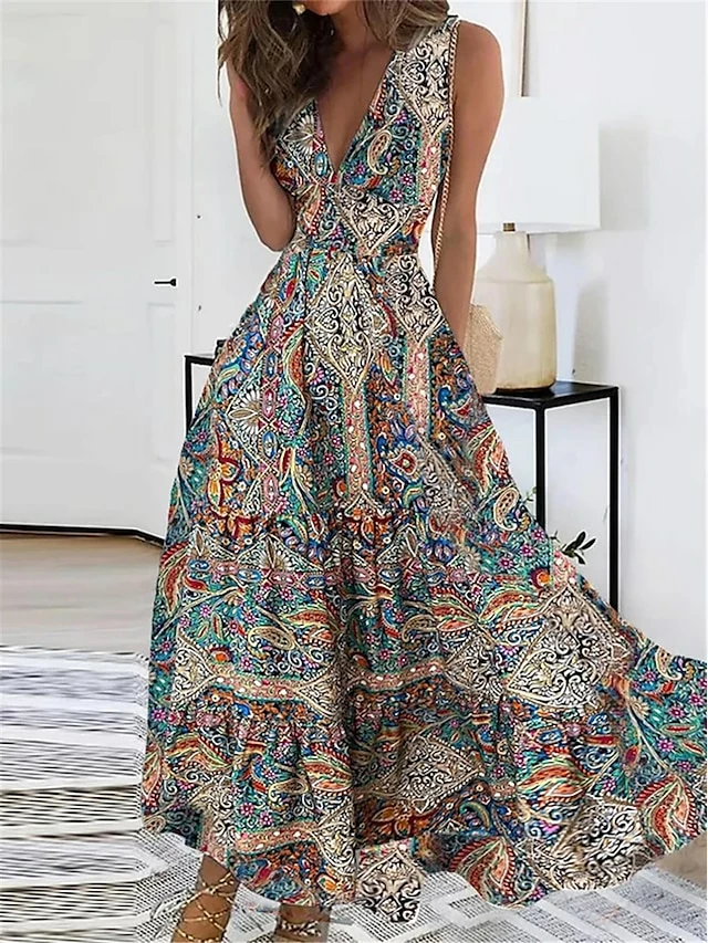 Women's Casual Dress Ethnic Dress Swing Dress Floral Paisley Pocket Print V Neck Long Dress Maxi Dress Vintage Ethnic Outdoor Daily Sleeveless Regular Fit Light Green Red Purple Summer Spring S M L 3 Women's Casual Dress Ethnic Dress Swing Dress Floral Paisley Pocket Print V Neck Long Dress Maxi Dress Vintage Ethnic Outdoor Daily Sleeveless Regular Fit Light Green Red Purple Summer Spring S M L