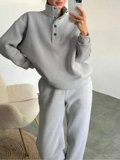 Women's Hoodies & Sweatshirts Tracksuit Pants Sets White Khaki Gray Plain Long Sleeve Outdoor Sports Outdoor Active Daily Stand Collar Regular Fit Fall & Winter -LIGHTINTHEBOX Shop tzlgyh1691064071076