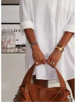 Women's Shirt Dress Mini Dress Daily Vacation Polyester Casual Shirt Collar Ruched Long Sleeve Summer Spring Fall 2023 Loose Fit White Pure Color 3XL -LIGHTINTHEBOX Shop tzsnol1658899977033