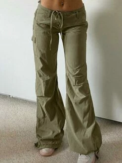 Women‘s Cargo Parachute pants Trousers Full Length Pocket Micro-elastic Low Rise Fashion Streetwear Street Daily Dark Brown Black S M Fall Winter