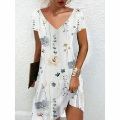 Women's Casual Dress Summer Dress Print Dress Floral Print V Neck Mini Dress Active Fashion Outdoor Daily Short Sleeve Regular Fit Black And White Olive Green Colourful Summer Spring S M L XL XXL -LIGHTINTHEBOX Shop uankuf1682667805743