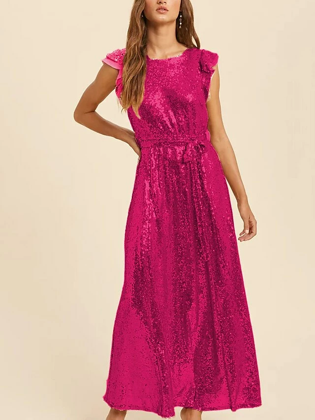 Women‘s Prom Dress Party Dress Sequin Dress Long Dress Maxi Dress Rose Short Sleeve Pure Color Sparkly Glitter Lace Up Fall Winter Autumn Crew Neck Fashion Evening Party Vacation 2023 S M L X 6 Women‘s Prom Dress Party Dress Sequin Dress Long Dress Maxi Dress Rose Short Sleeve Pure Color Sparkly Glitter Lace Up Fall Winter Autumn Crew Neck Fashion Evening Party Vacation 2023 S M L X - Image 4