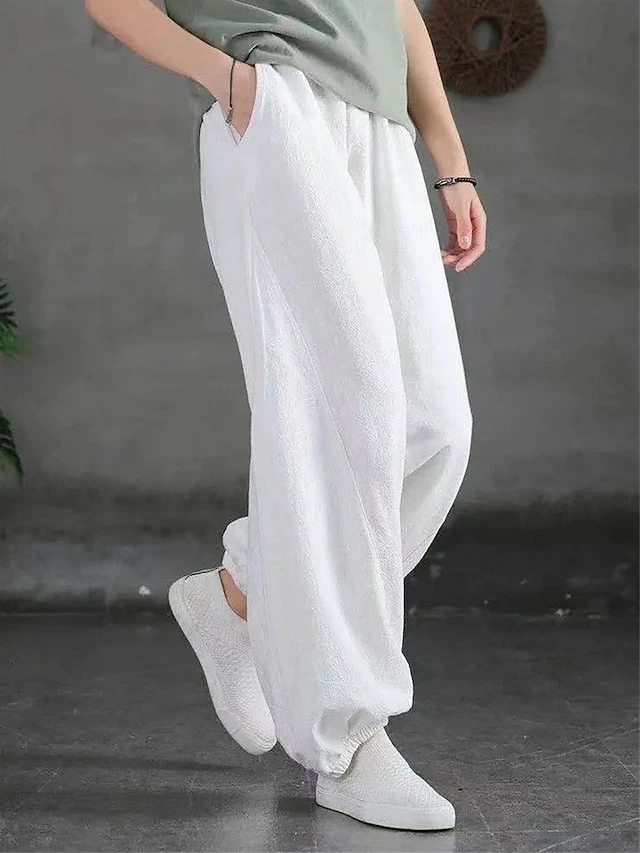 Women's Sweatpants Linen Pants Pants Trousers Full Length Vacation Vintage Street Daily Light Yellow Black M L Fall Winter 11 Women's Sweatpants Linen Pants Pants Trousers Full Length Vacation Vintage Street Daily Light Yellow Black M L Fall Winter - Image 9