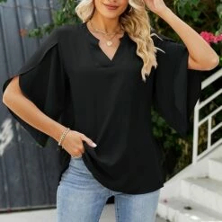 Shirt Blouse Women's Black-1 White Pink Solid Color Split Daily Daily V Neck Regular Fit M / M