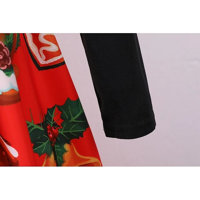 Women's Christmas Swing Dress Trumpet / Mermaid DressKnee Length Dress Black Long SleeveSnowman Zipper Bow Print Fall Winter V Neck Elegant HolidayParty 2022 S M L XL XXL XXXL 7 Women's Christmas Swing Dress Trumpet / Mermaid DressKnee Length Dress Black Long SleeveSnowman Zipper Bow Print Fall Winter V Neck Elegant HolidayParty 2022 S M L XL XXL XXXL - Image 5