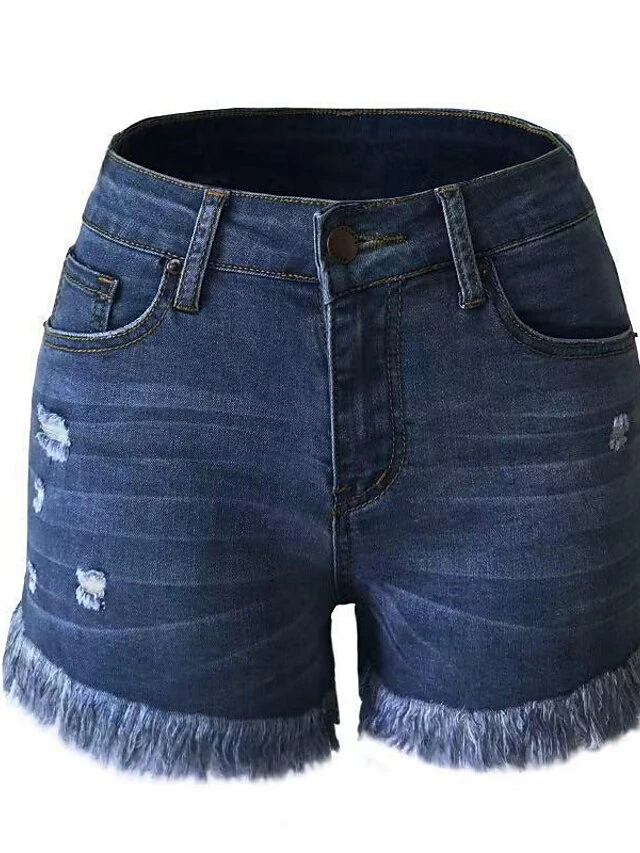 Women's Jeans Shorts Denim Navy Blue Grey Mid Waist Fashion Casual Weekend Tassel Fringe Side Pockets Micro-elastic Short Comfort Plain S M L XL 2XL / Cut Out 9 Women's Jeans Shorts Denim Navy Blue Grey Mid Waist Fashion Casual Weekend Tassel Fringe Side Pockets Micro-elastic Short Comfort Plain S M L XL 2XL / Cut Out - Image 7