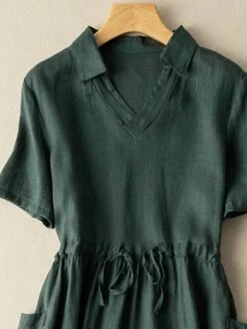 Women's Casual Dress Cotton Linen Dress A Line Dress Midi Dress Cotton Blend Basic Casual Outdoor Vacation Shirt Collar Pocket Short Sleeve Summer Spring 2023 Regular Fit Red Green Gray Plain M L XL -LIGHTINTHEBOX Shop ucoarw1682673450037
