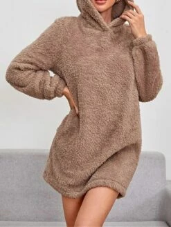 Women's Casual Dress Hoodie Dress Winter Dress Mini Dress Ruched Outdoor Street Daily Fashion Streetwear Hooded Long Sleeve 2023 Loose Fit Pink Khaki Gray Color S M L XL XXL Size -LIGHTINTHEBOX Shop ucqsck1694591786334