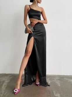 Women's Prom Dress Party Dress Fringe Dress Long Dress Maxi Dress Black Sleeveless Pure Color Tassel Fringe Fall Autumn Crew Neck Fashion Winter Dress Wedding Guest Birthday Slim 2023 S M L -LIGHTINTHEBOX Shop udmyxs1693535458421