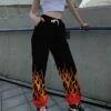 Women's Sweatpants Pants Trousers Black Mid Waist Fashion Streetwear Casual Daily Print Micro-elastic Full Length Breathable Flame S M L XL XXL -LIGHTINTHEBOX Shop udopkp1632298949856