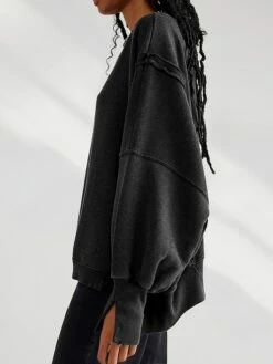 Hoodie Women's Black White Army Green Solid / Plain Color Split Daily Fashion Round Neck Loose Fit S -LIGHTINTHEBOX Shop uejybc1697798984063