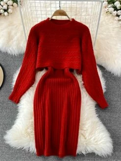 Women's Two Piece Dress Set Casual Dress Sheath Dress Outdoor Daily Fashion Streetwear Ruched Midi Dress Crew Neck Long Sleeve Plain Loose Fit Black White Wine Fall Winter One-Size -LIGHTINTHEBOX Shop uekelg1694057143292