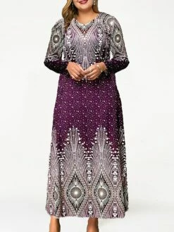 Women's Plus Size Curve Party Dress Cocktail Dress Sheath Dress Geometric Long Dress Maxi Dress Long Sleeve Print V Neck Fashion Party Red Blue Fall Winter L XL XXL 3XL 4XL -LIGHTINTHEBOX Shop ueqsor1695031522434